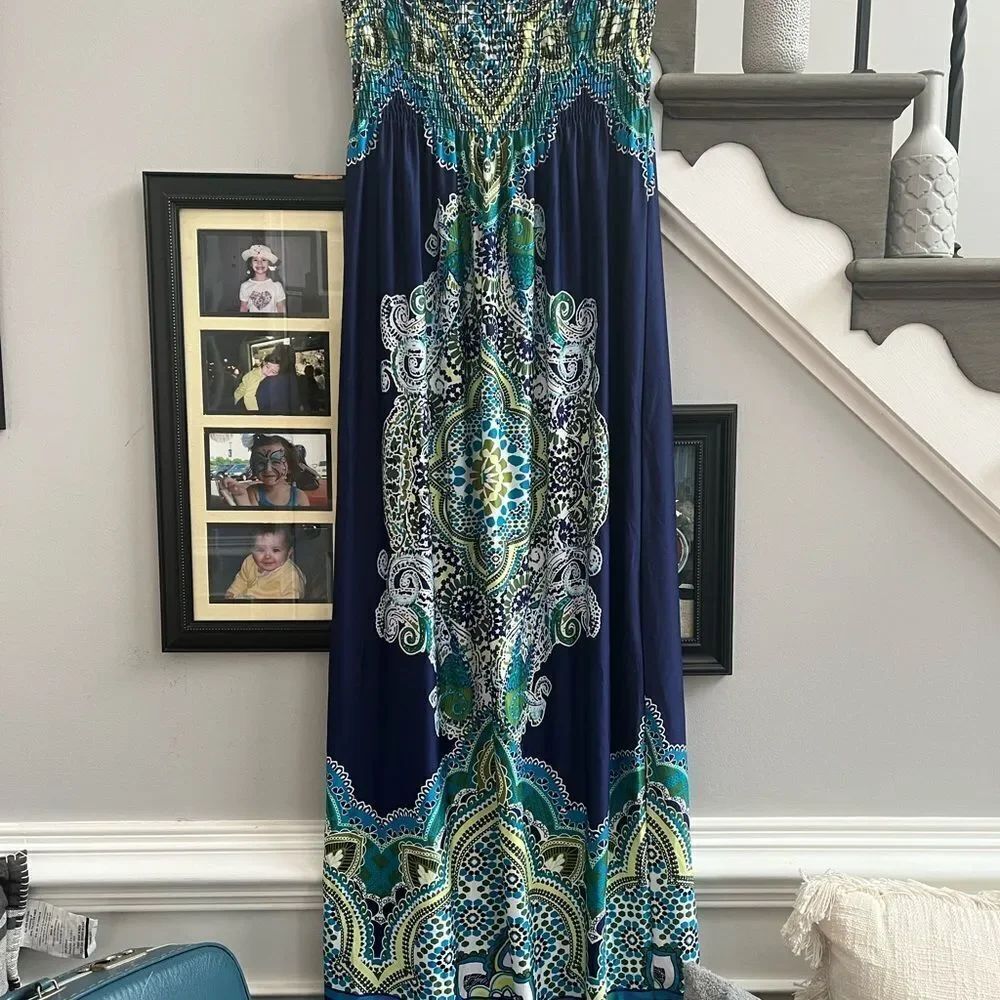 Bongo Bohemian Print Strapless Maxi Dress sz M